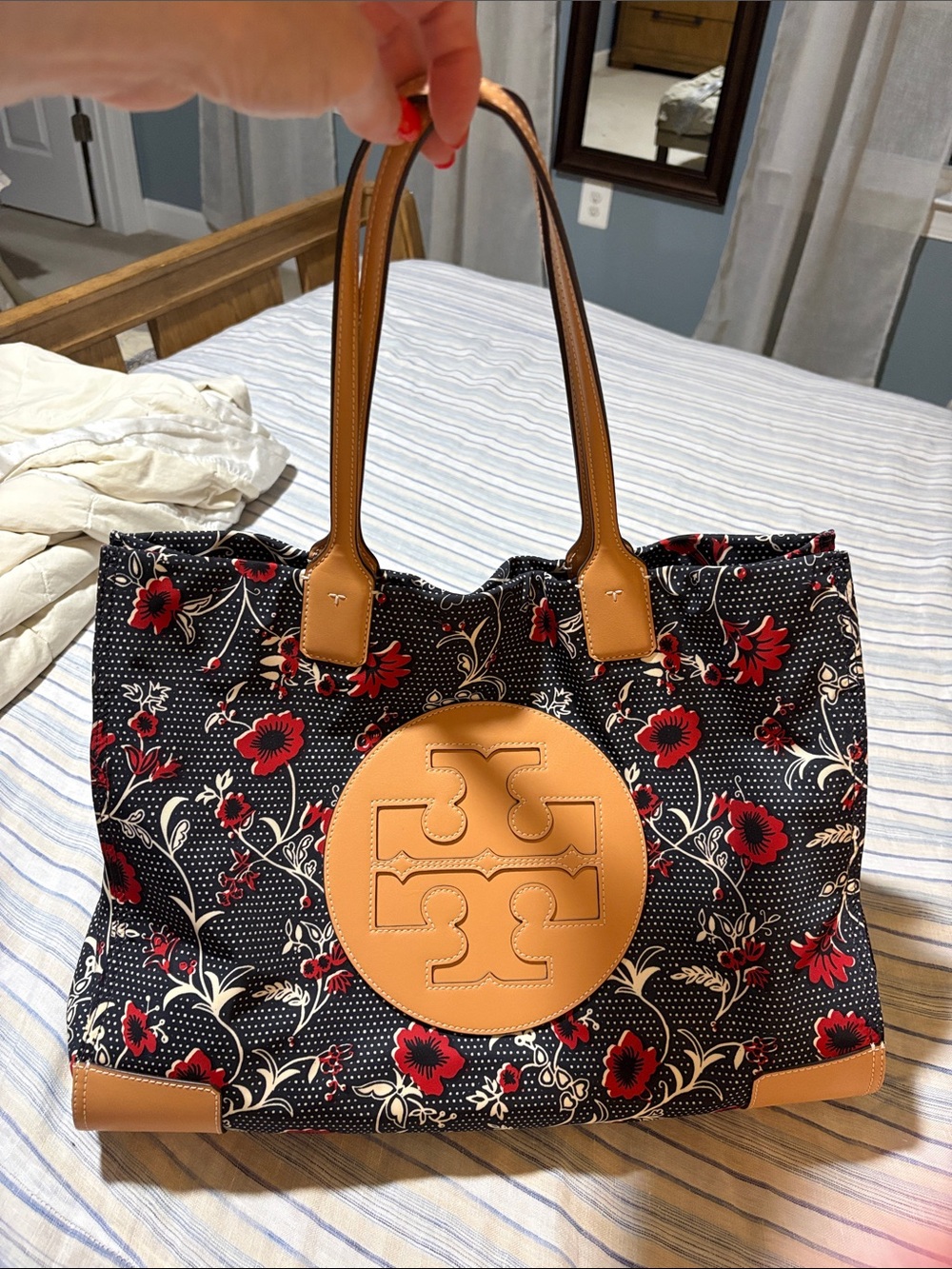 Tory Burch Ella Tote Bag and Red Floral nylon Print leather handles and trim - Picture 12 of 16